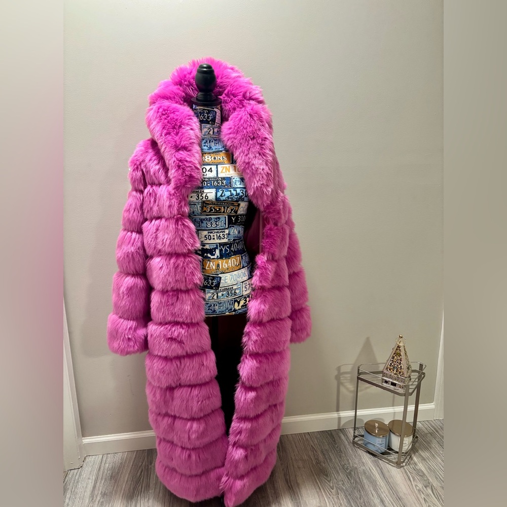 Vibrant Pink Faux Fur Coat